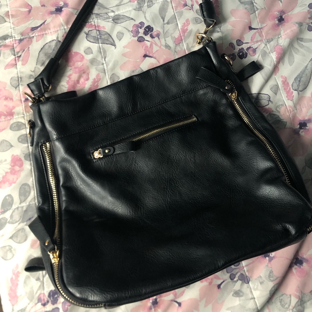 Madison West Black Leather Shoulder Bag